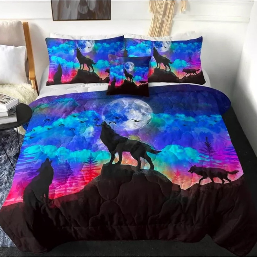 Sleepwish 3D Galaxy Comforter Full Men Wolf Bed Comforter Set 4 Piece Wolves ...
